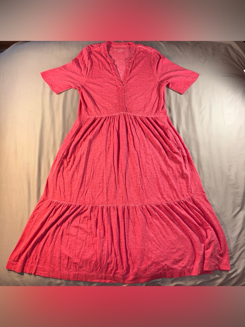 Soft Surroundings Cotton Maxi Dress Heathered Pink Short Sleeve Size M Pockets